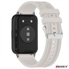 Sneezy Huawei Watch Fit - Fit New  İle Uyumlu Dikiş Desenli Dokuma Silikon Kordon Starlight - Starlight