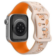 Apple Watch Uyumlu 38 40 41mm Kelebek Desenli Yumuşak Silikon Kordon Seri 2 3 4 5 6 Se 7 8 9 10 42mm Turuncu