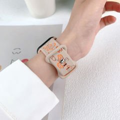 Apple Watch Uyumlu 38 40 41mm Kelebek Desenli Yumuşak Silikon Kordon Seri 2 3 4 5 6 Se 7 8 9 10 42mm Turuncu
