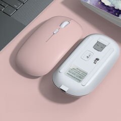 Lenovo Tablet Şarj Edilebilir Sessiz Mouse Bluetooth + 2.4Hz Wifi Kablosuz Mouse Fare Pembe - Pembe
