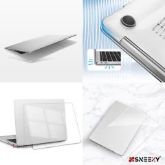 MacBook Air 13.3 İnç Kılıf M1 / A2337-A2179-A1932, için Dayanıklı Koruyucu Şeffaf Plastik Sert Kılıf Set4