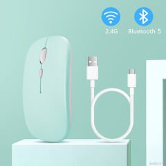 Lenovo Tablet Şarj Edilebilir Sessiz Mouse Bluetooth + 2.4Hz Wifi Kablosuz Mouse Fare Turkuaz - Turkuaz