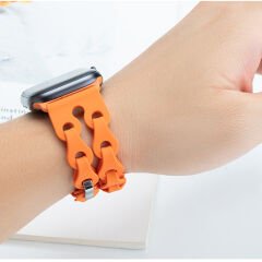 Apple Watch Uyumlu 44 45 46mm Zincir Desenli Yumuşak Silikon Solo Kordon Seri 2 3 4 5 6 Se 7 8 9 10 Turuncu