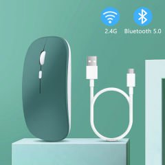 Xiaomi Tablet Şarj Edilebilir Sessiz Mouse Bluetooth + 2.4Hz Wifi Kablosuz Mouse Fare Haki - Haki