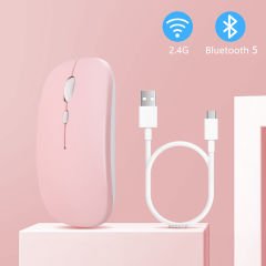 Xiaomi Tablet Şarj Edilebilir Sessiz Mouse Bluetooth + 2.4Hz Wifi Kablosuz Mouse Fare Pembe - Pembe