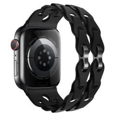 Apple Watch Uyumlu 38 40 41mm Zincir Desenli Yumuşak Silikon Solo Kordon 2 3 4 5 6 Se 7 8 9 10 42mm Siyah