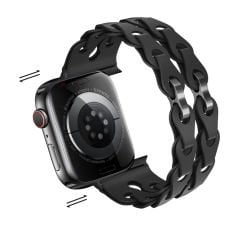 Apple Watch Uyumlu 38 40 41mm Zincir Desenli Yumuşak Silikon Solo Kordon 2 3 4 5 6 Se 7 8 9 10 42mm Siyah