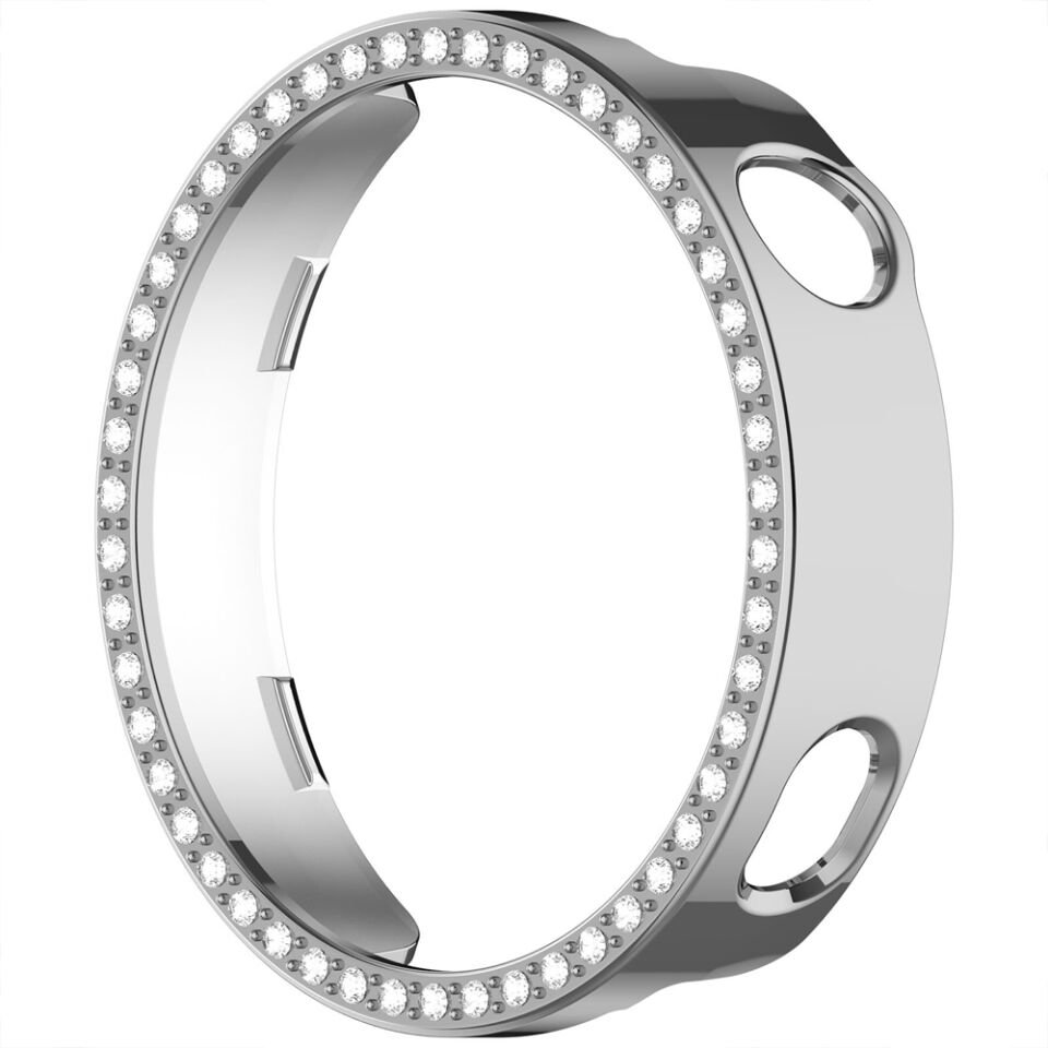 Huawei Watch GT6 41mm İle Uyumlu Zarif Kristal Taşlı Kasa Koruyucu Kılıf Gümüş