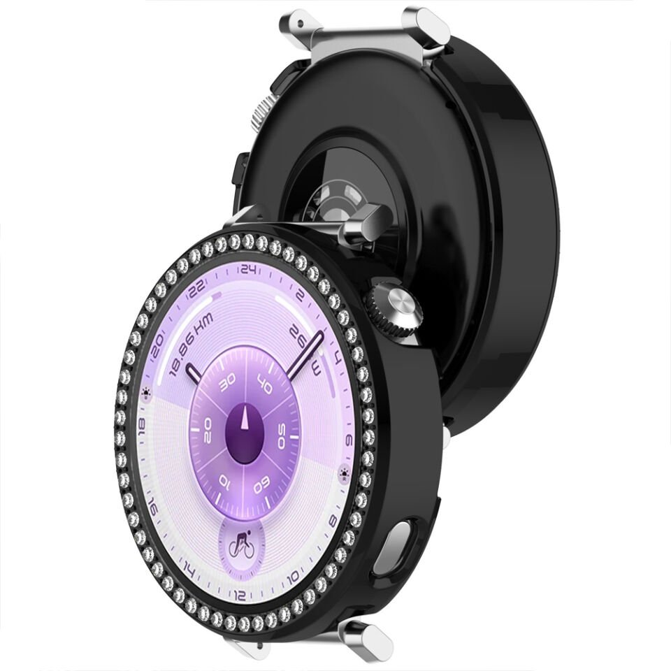 Huawei Watch GT6 41mm İle Uyumlu Zarif Kristal Taşlı Kasa Koruyucu Kılıf Siyah