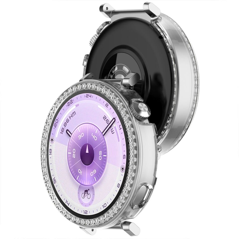 Huawei Watch GT6 41mm İle Uyumlu Zarif Kristal Taşlı Kasa Koruyucu Kılıf Şeffaf