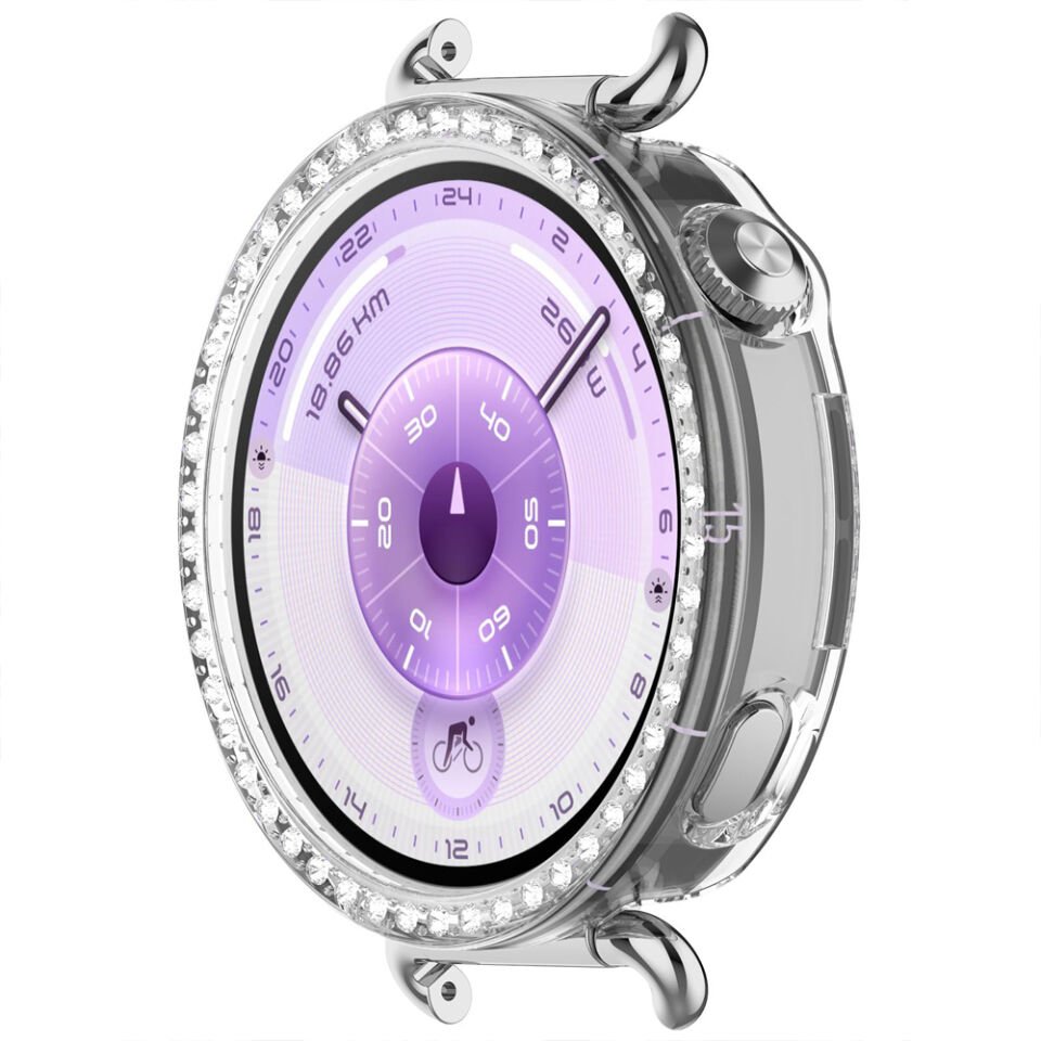 Huawei Watch GT6 41mm İle Uyumlu Zarif Kristal Taşlı Kasa Koruyucu Kılıf Şeffaf