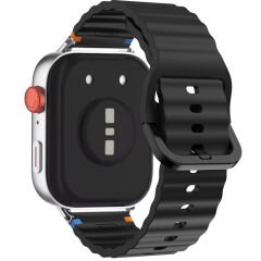 Redmi watch 5 Lite 5 Active İle Uyumlu Dalga Desenli Tokalı Yumusaş Soft Silikon Kordon Siyah