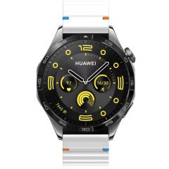 Huawei Watch GT2 46 GT2 Pro 46 İle Uyumlu Dalga Desenli Tokalı Yumusaş Soft Silikon Kordon Beyaz