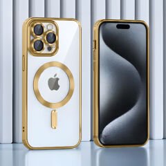 Sneezy İphone 13 Pro Max İle Uyumlu Reflect Line MagSafe Uyumlu İnce Tasarım Kapak Gold - Gold