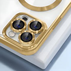 Sneezy İphone 13 Pro Max İle Uyumlu Reflect Line MagSafe Uyumlu İnce Tasarım Kapak Gold - Gold