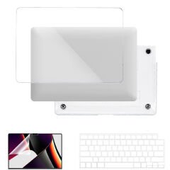 MacBook Pro 14.2 İnç Kılıf M1-M2-M3 A2442-A2779-A2992 Dayanıklı Koruyucu Şeffaf Plastik Sert Kılıf Set5