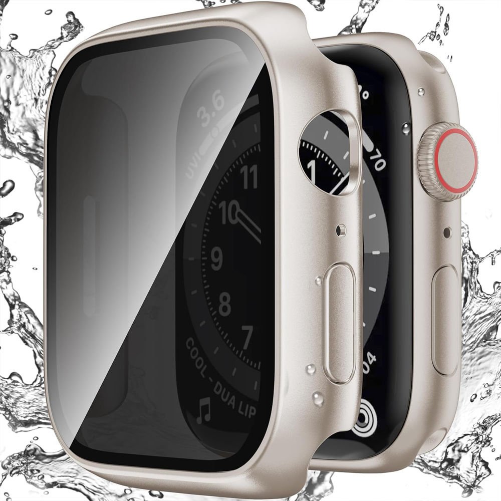 Apple Watch Series 7 8 9 45mm Uyumlu Hayalet PC Sert Kasa Ekran Koruycu 360 Güvenli Koruma Starlight