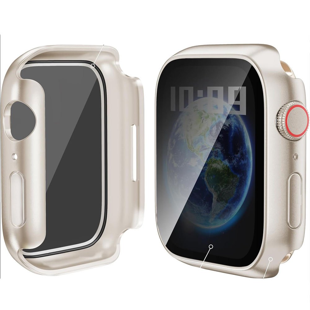 Apple Watch Series 7 8 9 45mm Uyumlu Hayalet PC Sert Kasa Ekran Koruycu 360 Güvenli Koruma Starlight