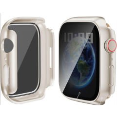 Apple Watch Series 7 8 9 45mm Uyumlu Hayalet PC Sert Kasa Ekran Koruycu 360 Güvenli Koruma Starlight