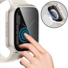 Apple Watch Series 7 8 9 45mm Uyumlu Hayalet PC Sert Kasa Ekran Koruycu 360 Güvenli Koruma Starlight