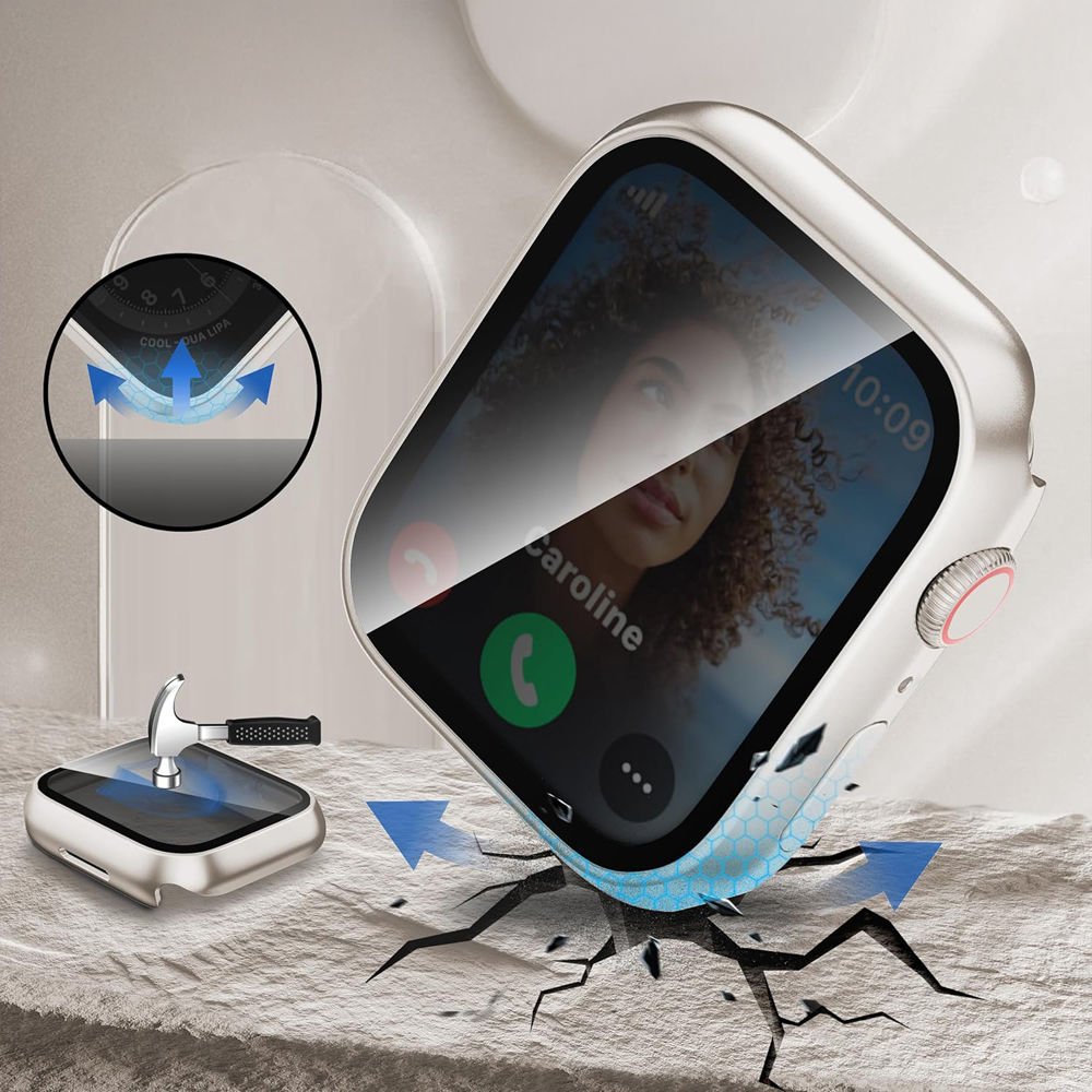 Apple Watch Series 7 8 9 45mm Uyumlu Hayalet PC Sert Kasa Ekran Koruycu 360 Güvenli Koruma Starlight