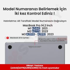 MacBook Pro 14.2 İnç Kılıf M1-M2-M3 A2442-A2779-A2992 Dayanıklı Koruyucu Şeffaf Plastik Sert Kılıf Set7