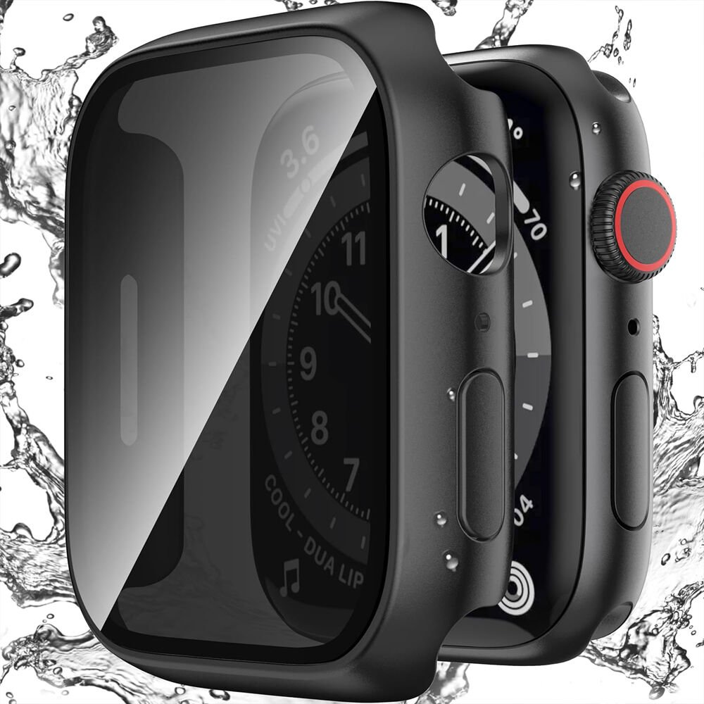 Apple Watch Series 7 8 9 45mm Uyumlu Hayalet PC Sert Kasa Ekran Koruycu 360 Güvenli Koruma Siyah