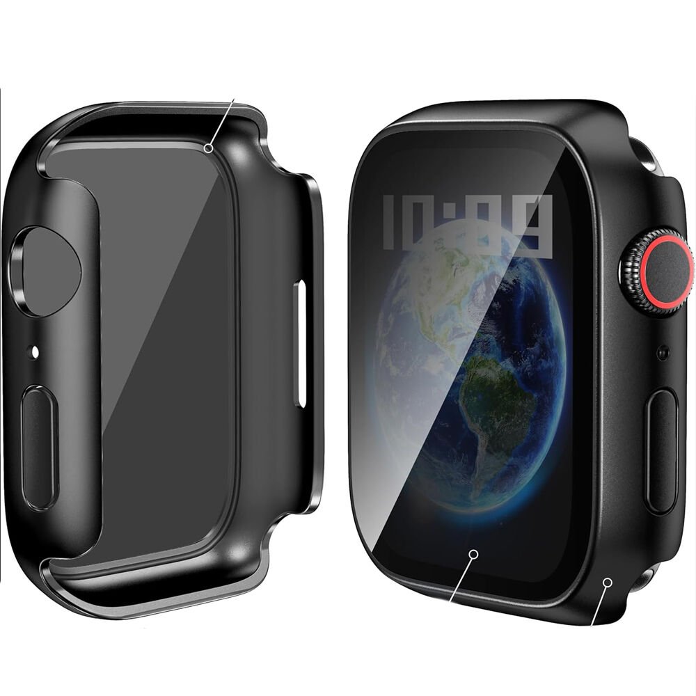 Apple Watch Series 7 8 9 45mm Uyumlu Hayalet PC Sert Kasa Ekran Koruycu 360 Güvenli Koruma Siyah