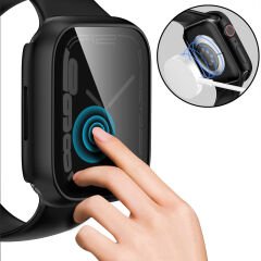 Apple Watch Series 7 8 9 45mm Uyumlu Hayalet PC Sert Kasa Ekran Koruycu 360 Güvenli Koruma Siyah