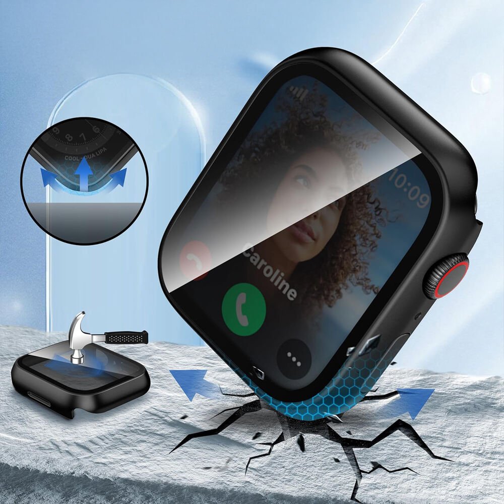 Apple Watch Series 7 8 9 45mm Uyumlu Hayalet PC Sert Kasa Ekran Koruycu 360 Güvenli Koruma Siyah