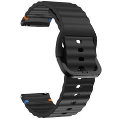 Huawei Watch GT2 46 GT2 Pro 46 İle Uyumlu Dalga Desenli Tokalı Yumusaş Soft Silikon Kordon Siyah