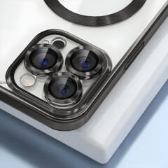 Sneezy İphone 13 Pro Max İle Uyumlu Reflect Line MagSafe Uyumlu İnce Tasarım Kapak Siyah - Siyah