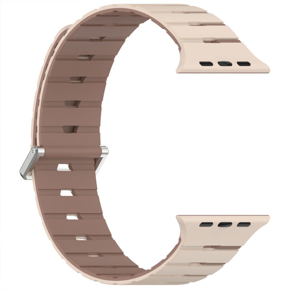 iWatch Ultra 1 2 3 49mm Ventra Spor Silikon Kordon Çift Renk Metal Tokalı Bej