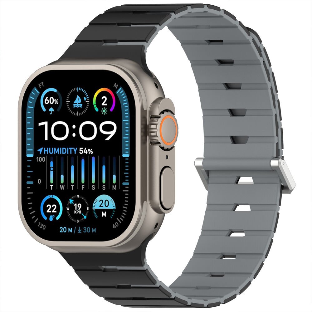 iWatch Ultra 1 2 3 49mm Ventra Spor Silikon Kordon Çift Renk Metal Tokalı Füme