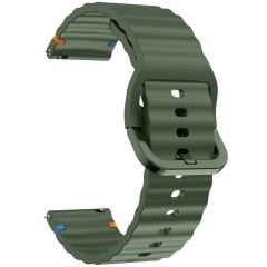 Huawei Watch GT4 46mm İle Uyumlu Dalga Desenli Tokalı Yumusaş Soft Silikon Kordon Haki