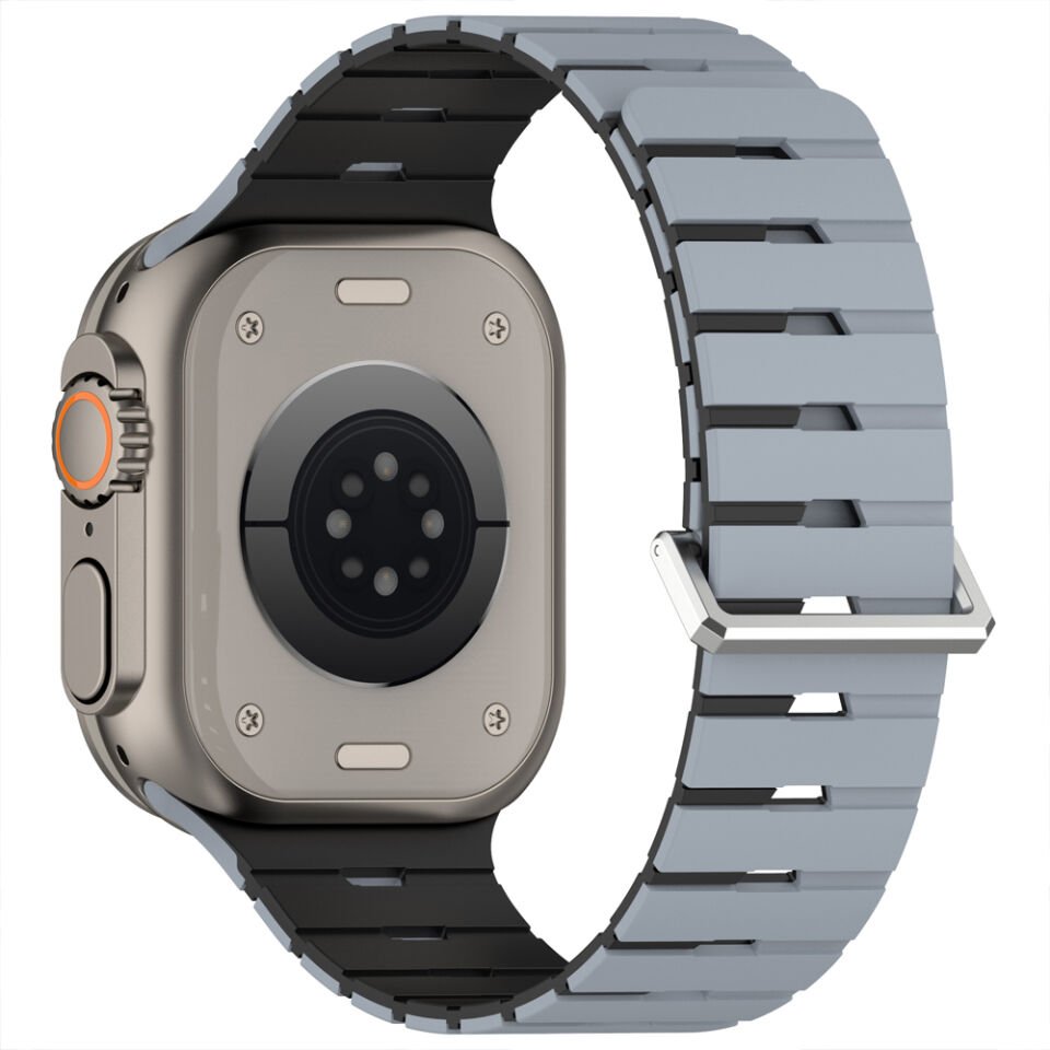 iWatch 7 8 9 10 11 Series 42/44/45/46mm Ventra Spor Silikon Kordon Çift Renk Metal Tokalı Gri
