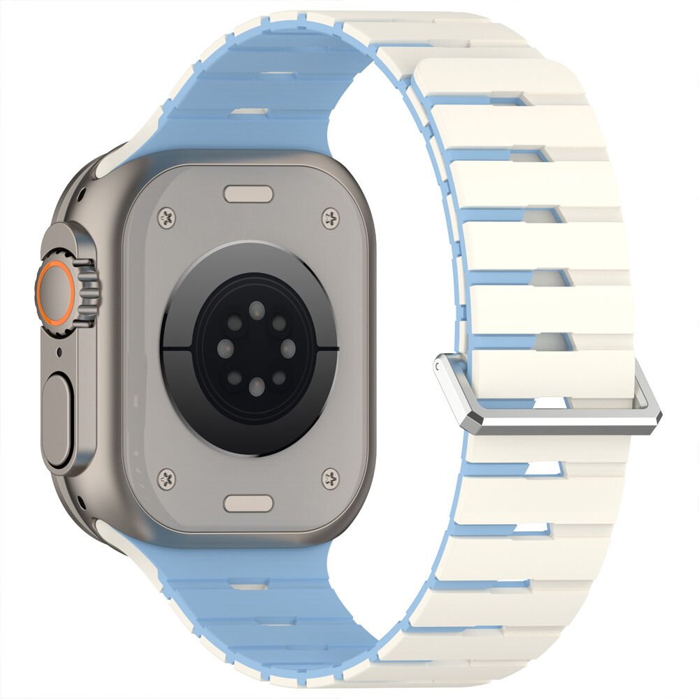 iWatch 7 8 9 10 11 Series 42/44/45/46mm Ventra Spor Silikon Kordon Çift Renk Metal Tokalı Mavi