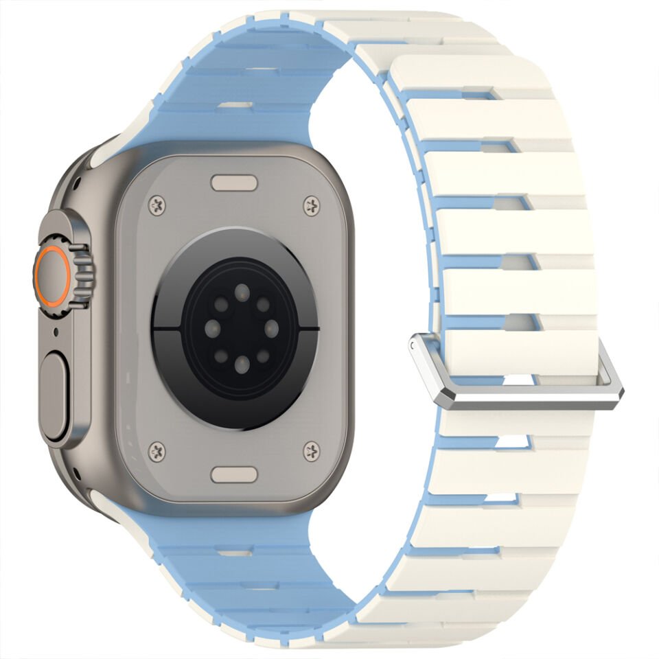 iWatch 7 8 9 10 11 Series 42/44/45/46mm Ventra Spor Silikon Kordon Çift Renk Metal Tokalı Mavi