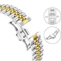 Samsung Galaxy Watch 4 40-42-44-46mm İle Uyumlu Klipsli Paslanmaz Çelik Metal Kordon Gold