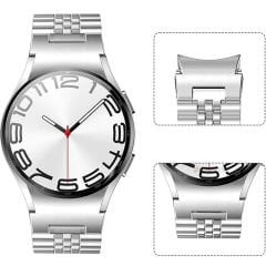 Samsung Galaxy Watch 4 40-42-44-46mm İle Uyumlu Klipsli Paslanmaz Çelik Metal Kordon Gümüş