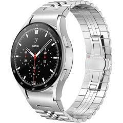 Samsung Galaxy Watch 4 40-42-44-46mm İle Uyumlu Klipsli Paslanmaz Çelik Metal Kordon Gümüş