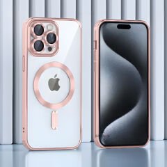 Sneezy İphone 13 İle Uyumlu Reflect Line MagSafe Uyumlu İnce Tasarım Kapak Rose Gold - Rose Gold