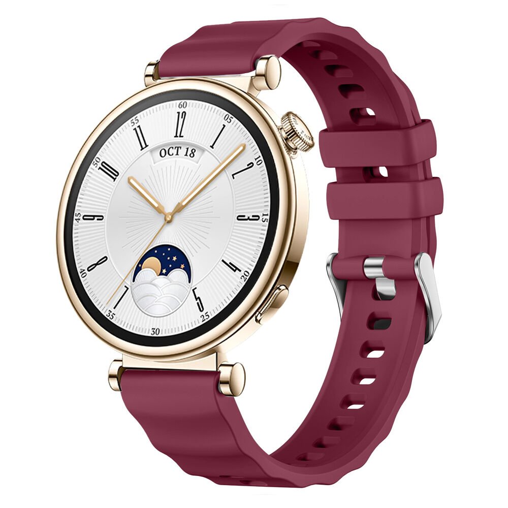 Sneezy Huawei Watch GT4 41mm İle Uyumlu SoftFlex Metal Tokalı Spor Silikon Akıllı Saat Kordonu Mürdüm