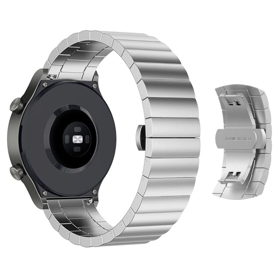Huawei Watch GT4 46mm Uyumlu Premium Solid Gövde Güvenli Kilit Paslanmaz Çelik Metal Kordon Gümüş