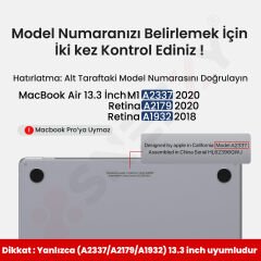 MacBook Air 13.3 İnç Kılıf M1 A2337-A2179-A1932 Zırh Özellikli Dayanıklı Koruyucu Plastik Sert Kılıf Siyah Set-1
