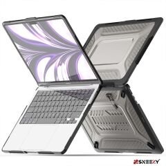MacBook Air 13.3 İnç Kılıf M1 A2337-A2179-A1932 Zırh Özellikli Dayanıklı Koruyucu Plastik Sert Kılıf Siyah Set-1