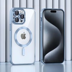 Sneezy İphone 11 İle Uyumlu Reflect Line MagSafe Uyumlu İnce Tasarım Kapak Mavi - Mavi
