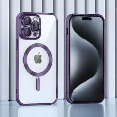 Sneezy İphone 11 İle Uyumlu Reflect Line MagSafe Uyumlu İnce Tasarım Kapak Mor - Mor