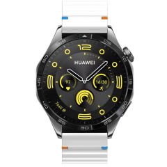 Huawei Watch GT5 Pro 46mm İle Uyumlu Dalga Desenli Tokalı Yumusaş Soft Silikon Kordon Beyaz