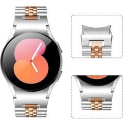 Samsung Galaxy Watch 5 40mm-44mm İle Uyumlu Klipsli Paslanmaz Çelik Metal Kordon Rose Gold